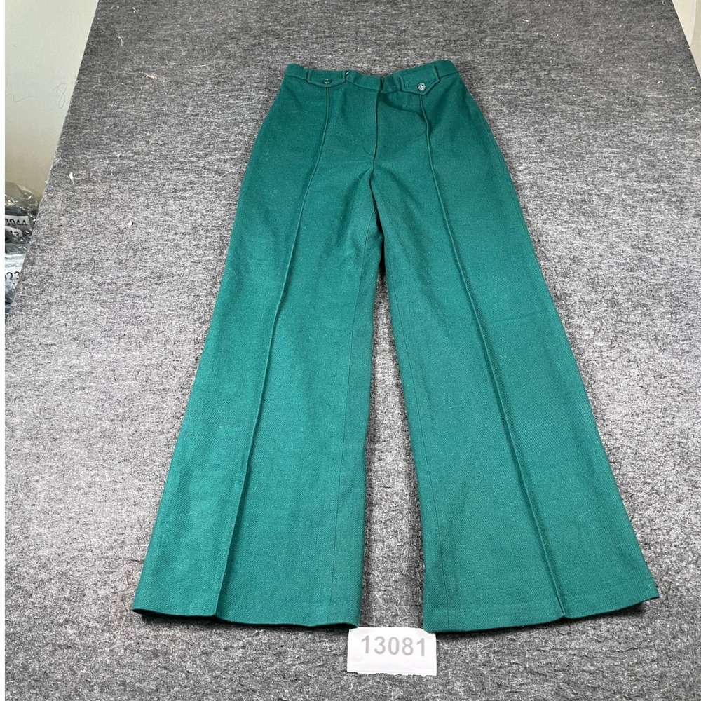 Vintage College Town Pants Womens 28 Dark Green Wool Pintak Wide Leg Streetwear